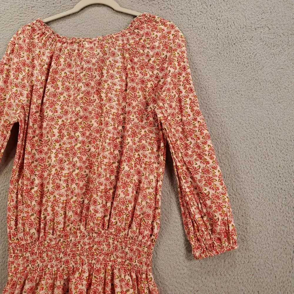 Sundance Tunic Womens Small Pink Floral Elastic Waist Delicate Blouse Tie Neck - Picture 14 of 15